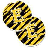 Caroline'S Treasures Monogram Initial E Tiger Stripe - Black Gold Set Of 2 Cup Holder Car Coasters Cj1026-Ecarc, 2.56, Multico