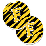 Caroline'S Treasures Monogram Initial F Tiger Stripe - Black Gold Set Of 2 Cup Holder Car Coasters Cj1026-Fcarc, 2.56, Multico
