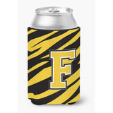 Caroline'S Treasures Cj1026-Fcc Letter F Initial Monogram-Tiger Stripe-Black Gold Can Koozie Hugger, Multicolor