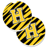 Caroline'S Treasures Monogram Initial H Tiger Stripe - Black Gold Set Of 2 Cup Holder Car Coasters Cj1026-Hcarc, 2.56, Multico