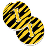 Caroline'S Treasures Monogram Initial I Tiger Stripe - Black Gold Set Of 2 Cup Holder Car Coasters Cj1026-Icarc, 2.56, Multico