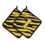 Caroline'S Treasures Monogram Initial I Tiger Stripe - Black Gold Pair Of Pot Holders Cj1026-Ipthd, 7.5Hx7.5W, Multicolor