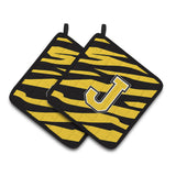 Caroline'S Treasures Monogram Initial J Tiger Stripe - Black Gold Pair Of Pot Holders Cj1026-Jpthd, 7.5Hx7.5W, Multicolor