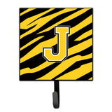 Caroline'S Treasures Cj1026-Jsh4 Letter J Initial Monogram-Tiger Stripe-Black Gold Leash Holder Or Key Hook, Small, Multicolor