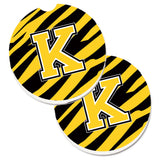 Caroline'S Treasures Monogram Initial K Tiger Stripe - Black Gold Set Of 2 Cup Holder Car Coasters Cj1026-Kcarc, 2.56, Multico