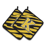 Caroline'S Treasures Monogram Initial K Tiger Stripe - Black Gold Pair Of Pot Holders Cj1026-Kpthd, 7.5Hx7.5W, Multicolor