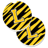 Caroline'S Treasures Monogram Initial L Tiger Stripe - Black Gold Set Of 2 Cup Holder Car Coasters Cj1026-Lcarc, 2.56, Multico