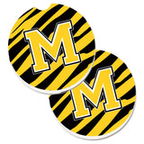 Caroline'S Treasures Monogram Initial M Tiger Stripe - Black Gold Set Of 2 Cup Holder Car Coasters Cj1026-Mcarc, 2.56, Multico