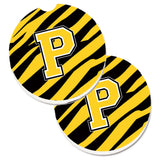 Caroline'S Treasures Monogram Initial P Tiger Stripe - Black Gold Set Of 2 Cup Holder Car Coasters Cj1026-Pcarc, 2.56, Multico