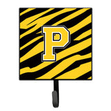 Caroline'S Treasures Cj1026-Psh4 Letter P Initial Monogram-Tiger Stripe-Black Gold Leash Holder Or Key Hook, Small, Multicolor