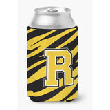 Letter R Initial Monogram - Tiger Stripe - Black Gold Can Beverage Insulator Hugger