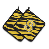 Caroline'S Treasures Monogram Initial S Tiger Stripe - Black Gold Pair Of Pot Holders Cj1026-Spthd, 7.5Hx7.5W, Multicolor