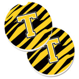 Caroline'S Treasures Monogram Initial T Tiger Stripe - Black Gold Set Of 2 Cup Holder Car Coasters Cj1026-Tcarc, 2.56, Multico