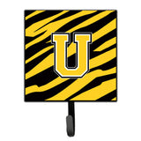 Caroline'S Treasures Cj1026-Ush4 Letter U Initial Monogram-Tiger Stripe-Black Gold Leash Holder Or Key Hook, Small, Multicolor