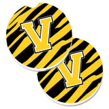 Caroline'S Treasures Monogram Initial V Tiger Stripe - Black Gold Set Of 2 Cup Holder Car Coasters Cj1026-Vcarc, 2.56, Multico