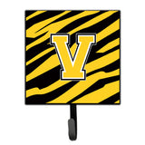 Caroline'S Treasures Cj1026-Vsh4 Letter V Initial Monogram-Tiger Stripe-Black Gold Leash Holder Or Key Hook, Small, Multicolor