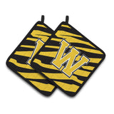 Caroline'S Treasures Monogram Initial W Tiger Stripe - Black Gold Pair Of Pot Holders Cj1026-Wpthd, 7.5Hx7.5W, Multicolor