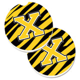 Caroline'S Treasures Monogram Initial X Tiger Stripe - Black Gold Set Of 2 Cup Holder Car Coasters Cj1026-Xcarc, 2.56, Multico