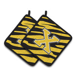 Caroline'S Treasures Monogram Initial X Tiger Stripe - Black Gold Pair Of Pot Holders Cj1026-Xpthd, 7.5Hx7.5W, Multicolor