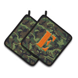 Caroline'S Treasures Letter E Monogram - Camo Green Pair Of Pot Holders Cj1030-Epthd, 7.5Hx7.5W, Multicolor