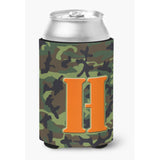 Letter H Initial Monogram - Camo Green Can Or Bottle Beverage Insulator Hugger