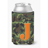 Letter J Initial Monogram - Camo Green Can Or Bottle Beverage Insulator Hugger