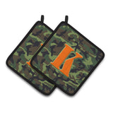 Caroline'S Treasures Letter K Monogram - Camo Green Pair Of Pot Holders Cj1030-Kpthd, 7.5Hx7.5W, Multicolor