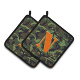 Caroline'S Treasures Letter N Monogram - Camo Green Pair Of Pot Holders Cj1030-Npthd, 7.5Hx7.5W, Multicolor