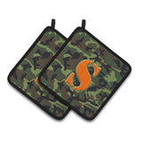 Caroline'S Treasures Letter S Monogram - Camo Green Pair Of Pot Holders Cj1030-Spthd, 7.5Hx7.5W, Multicolor
