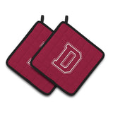 Caroline'S Treasures Monogram Initial D Maroon & White Pair Of Pot Holders Cj1032-Dpthd, 7.5Hx7.5W, Multicolor