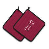 Caroline'S Treasures Monogram Initial I Maroon & White Pair Of Pot Holders Cj1032-Ipthd, 7.5Hx7.5W, Multicolor