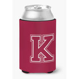 Letter K Initial Monogram - Maroon And White Can Or Bottle Beverage Insulator Hugger