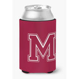 Letter M Initial Monogram - Maroon And White Can Or Bottle Beverage Insulator Hugger