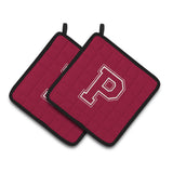 Caroline'S Treasures Monogram Initial P Maroon & White Pair Of Pot Holders Cj1032-Ppthd, 7.5Hx7.5W, Multicolor