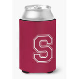 Letter S Initial Monogram - Maroon And White Can Or Bottle Beverage Insulator Hugger