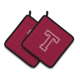 Caroline'S Treasures Monogram Initial T Maroon & White Pair Of Pot Holders Cj1032-Tpthd, 7.5Hx7.5W, Multicolor