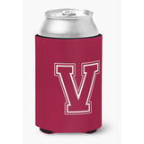 Letter V Initial Monogram - Maroon And White Can Or Bottle Beverage Insulator Hugger