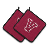 Caroline'S Treasures Monogram Initial V Maroon & White Pair Of Pot Holders Cj1032-Vpthd, 7.5Hx7.5W, Multicolor