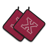 Caroline'S Treasures Monogram Initial X Maroon & White Pair Of Pot Holders Cj1032-Xpthd, 7.5Hx7.5W, Multicolor