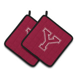 Caroline'S Treasures Monogram Initial Y Maroon & White Pair Of Pot Holders Cj1032-Ypthd, 7.5Hx7.5W, Multicolor