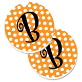 Caroline'S Treasures Monogram Initial B Orange Polkadots Set Of 2 Cup Holder Car Coasters Cj1033-Bcarc, 2.56, Multicolor