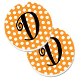 Caroline'S Treasures Monogram Initial D Orange Polkadots Set Of 2 Cup Holder Car Coasters Cj1033-Dcarc, 2.56, Multicolor
