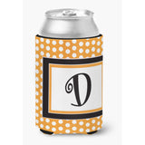 Letter D Initial Monogram - Orange Polkadots Can Or Bottle Beverage Insulator Hugger