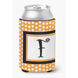 Letter F Initial Monogram - Orange Polkadots Can Or Bottle Beverage Insulator Hugger