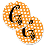 Caroline'S Treasures Monogram Initial G Orange Polkadots Set Of 2 Cup Holder Car Coasters Cj1033-Gcarc, 2.56, Multicolor