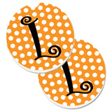 Caroline'S Treasures Monogram Initial L Orange Polkadots Set Of 2 Cup Holder Car Coasters Cj1033-Lcarc, 2.56, Multicolor
