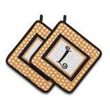 Caroline'S Treasures Monogram Initial L Orange Polkadots Pair Of Pot Holders Cj1033-Lpthd, 7.5Hx7.5W, Multicolor