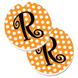 Caroline'S Treasures Monogram Initial R Orange Polkadots Set Of 2 Cup Holder Car Coasters Cj1033-Rcarc, 2.56, Multicolor