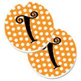 Caroline'S Treasures Monogram Initial T Orange Polkadots Set Of 2 Cup Holder Car Coasters Cj1033-Tcarc, 2.56, Multicolor