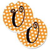 Caroline'S Treasures Monogram Initial U Orange Polkadots Set Of 2 Cup Holder Car Coasters Cj1033-Ucarc, 2.56, Multicolor